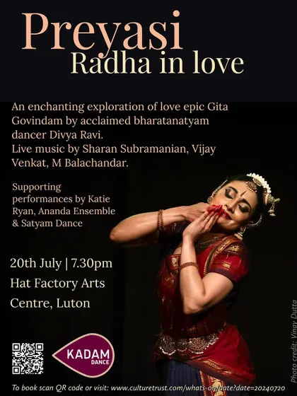 A poster for my production *Preyasi - Radha in Love*. This enchanting exploration of the Gita Govindam combines Jayadeva's ashtapadis with live music to delve into the many moods of love.