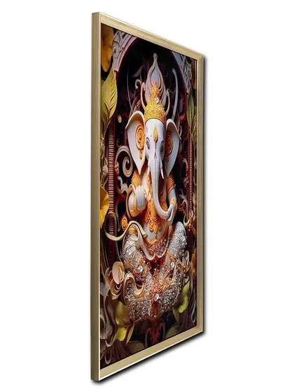 This crystal glass painting of Lord Ganesh offers a modern yet spiritual aesthetic. The protruding crystals catch the light beautifully, adding a divine sparkle to the artwork and your wall.