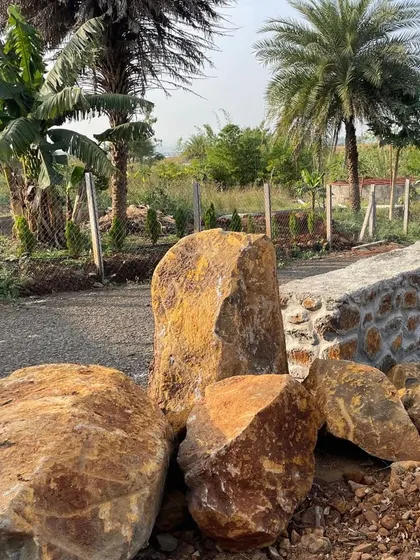 Locally sourced boulders waiting to be incorporated into the landscape design at Ranch House.