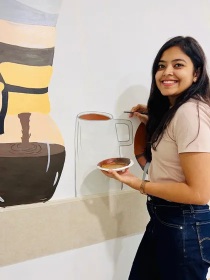 A smile of satisfaction while painting the pour-over coffee illustration. I love getting lost in the details of each element.