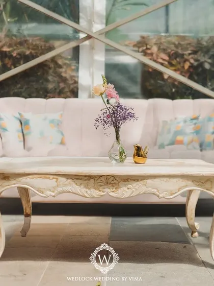 We created a chic and comfortable lounge area for this Mehendi using pastel-colored sofas and chairs. The setup was perfect for guests to relax, chat, and enjoy the festivities.