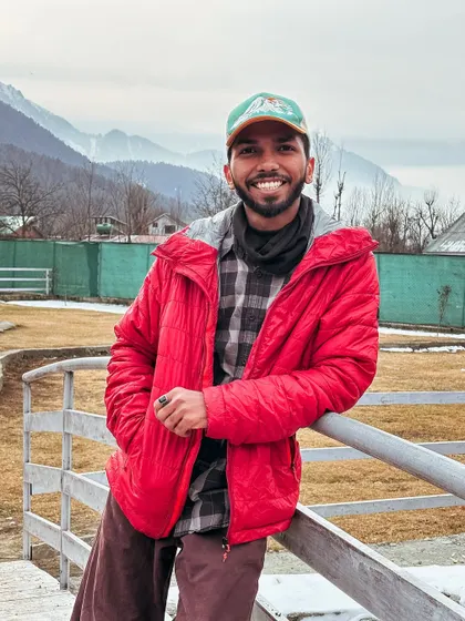 A quick pause during a shoot in Pahalgam, Kashmir. The mountains in the background are a constant source of inspiration.