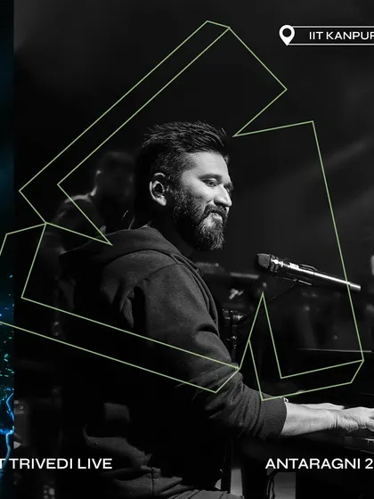 A contemplative shot of Amit Trivedi at the piano during his set at Antaragni 2023.