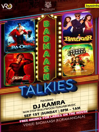 A retro-themed poster for 'Badmaash Talkies', showing my involvement in creative party nights.
