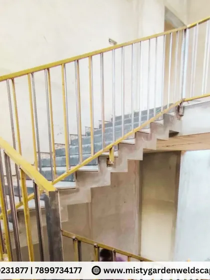 Another angle of the farmhouse staircase, showing the clean lines and robust construction. My metal staircases are built to handle heavy use and outdoor exposure.