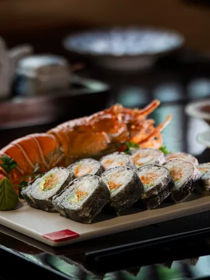Flavor and finesse at Ebisu. This stunning lobster sushi roll is a masterpiece of culinary art, showcasing the creativity and skill of our chefs. It is an extraordinary dish for an extraordinary experience.