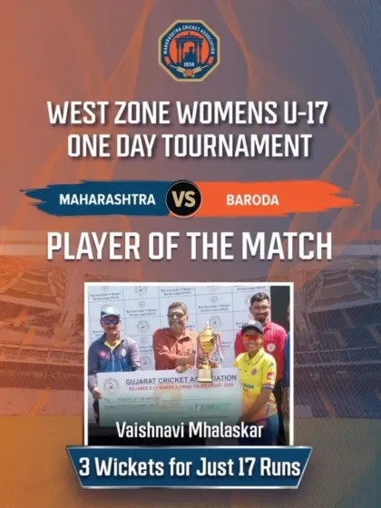 Our training delivers real results. We are proud to celebrate our student, Vaishnavi Mhalaskar, who was named Player of the Match for her outstanding performance of 3 wickets for 17 runs in the U-17 West Zone tournament.