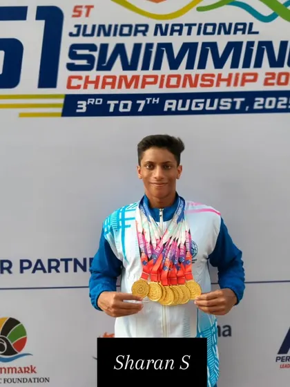 Sharan S with his impressive collection of gold medals.
