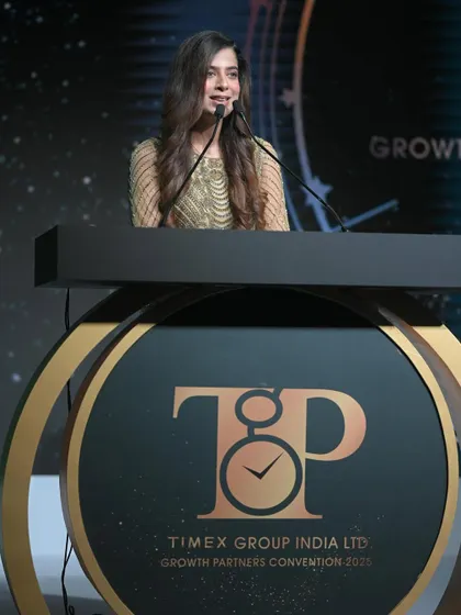 A close-up shot at the Timex podium. Even in a large hall, I aim to connect with the audience as if I'm speaking to each person individually.