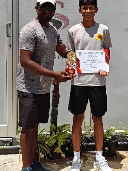 Our player Svar receiving his finalist trophy at the CS3 U-14 tournament. Every tournament provides valuable experience for growth.