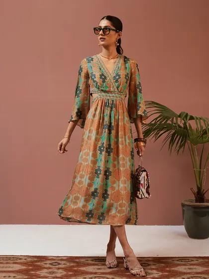 The full look for Ritu Kumar, showing how the dress, accessories, and sunglasses come together for a chic, summer-ready ensemble.