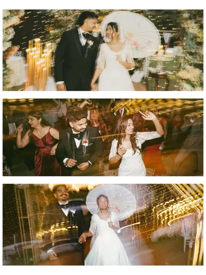 The energy of the reception party captured with creative motion blur. These artistic shots convey the fun and excitement of the dance floor in a dynamic and visually interesting way.