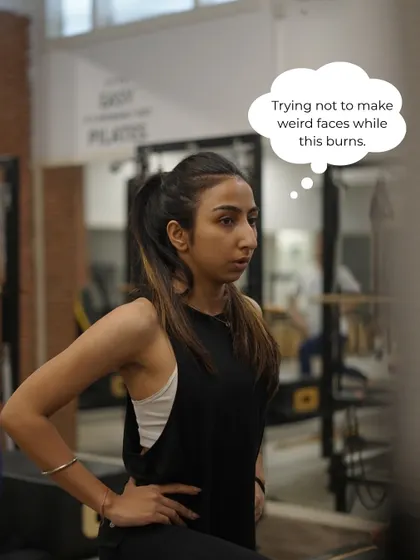 "Trying not to make weird faces while this burns." We've all made the Pilates face. No judgment here.
