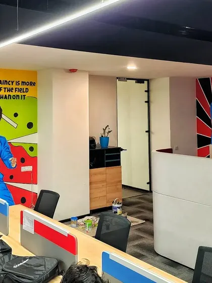 In the main office area at Crictracker, we painted two separate murals of Sourav Ganguly and Sachin Tendulkar, bringing inspiration to the workspace.