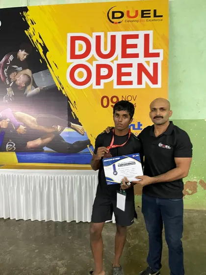 A well deserved medal for one of our young warriors. His focus and determination in training led to this victory.