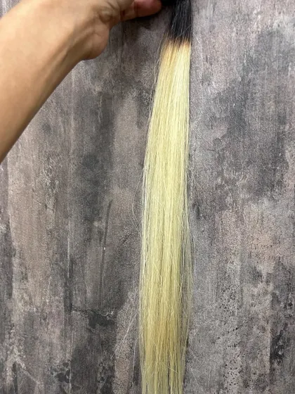 This is the pre-lightened swatch before toning. Achieving clean, pale yellow is key to getting a true pastel color.