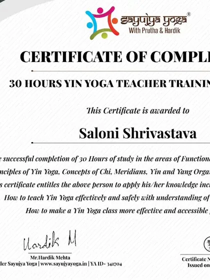 A certificate for a graduate of our 3rd batch of Yin Yoga TTC. We are thrilled to have more teachers sharing the philosophy of Yin and Yang.
