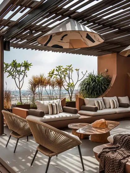 This angle captures the full social lounge, showcasing its generous size and comfortable arrangement. It's a space designed to bring friends and family together in a beautiful outdoor setting.