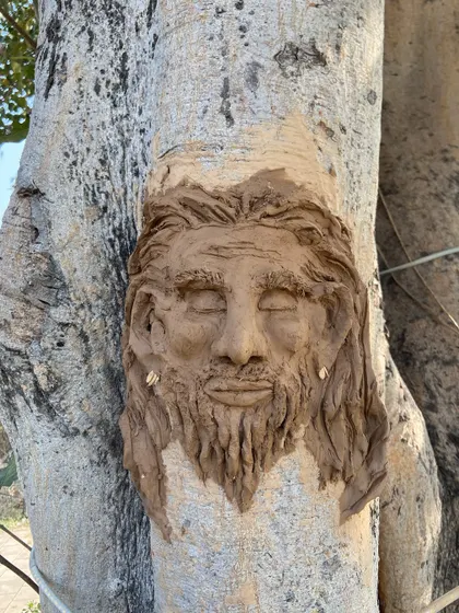 Meet my tree buddy! I created this clay sculpture on a tree trunk during a workshop, personifying the spirit of the tree. It’s a beautiful way to connect with nature.