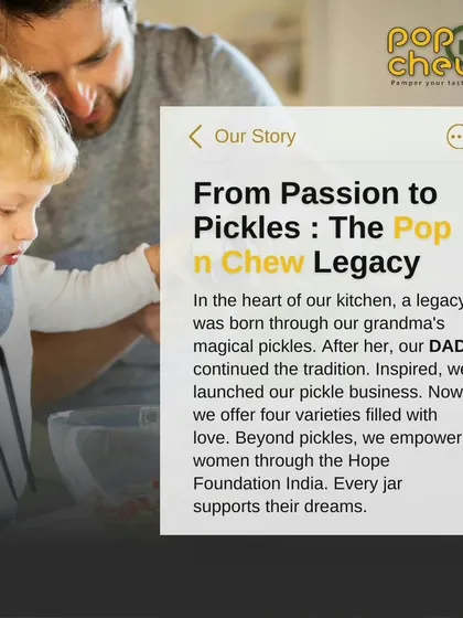 Our journey started in our family kitchen, inspired by my grandma's magical recipes and continued by my dad. This is the story of Pop n Chew, a legacy of flavour that now also supports women's empowerment through the Hope Foundation.
