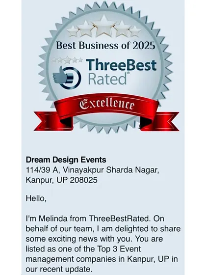 I am honored to be recognized as one of the Top 3 Event Management companies in Kanpur. This is a reflection of the trust my clients place in me, and I work hard every day to live up to that faith.