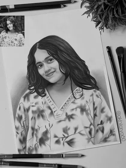 A gentle and sweet portrait on A4 paper. This graphite sketch captures a quiet, happy moment with a focus on her soft smile.