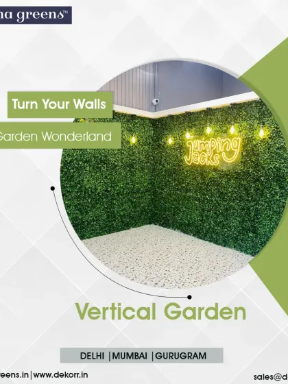 We can turn your walls into a garden wonderland. This commercial space for "Jumping Jacks" now features a vibrant, floor-to-ceiling vertical garden, creating a fun and energetic atmosphere for customers.