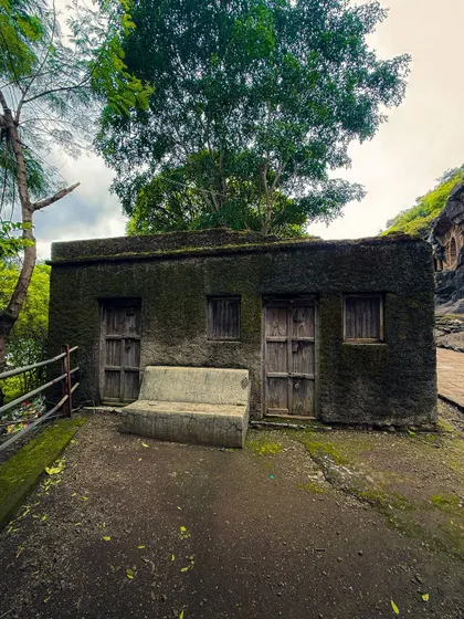 An old, moss-covered structure at the base of the caves. I was drawn to the rustic texture and the way nature is reclaiming the man-made building.