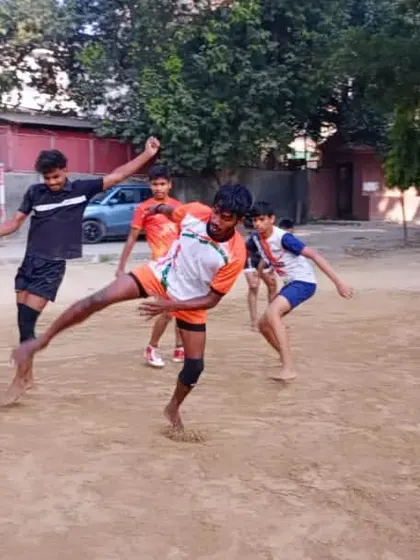A raider attempts a kick during a practice match. We encourage players to try out all their skills in a competitive but supportive environment.