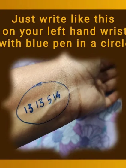 Here is a demonstration of how to apply the stress relief healing code. You just need to write 13 13 514 in a circle on your left wrist using a blue pen.