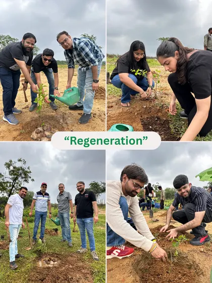 Titled "Regeneration," this collage captures the spirit of the OSTTRA team as they work to bring back a Dhak-dominated forest with species like Kala Siris and Roheda.