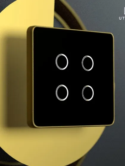 This is a closer look at my Lumi Touch Series smart switch. The elegant black and gold design adds a touch of sophistication to your wall while providing intuitive 4-gang control.
