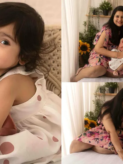A collage showcasing a lifestyle session with a mother and her baby girl, capturing candid moments of play and affection in a beautifully styled setting.
