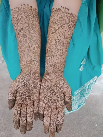 A clear shot of the front of the hands, showing a heart-shaped design on the palms, perfect for a bride.