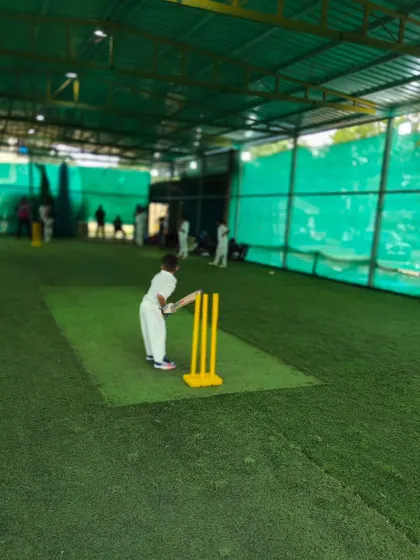 One of our youngest members getting a feel for the bat and stumps on the indoor turf. We make learning the basics fun and accessible for all age groups.