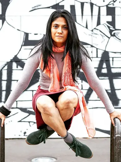 A playful moment of balance. Yoga isn't always serious; it's also about finding joy and lightness in movement. Consistency is the key to making progress.