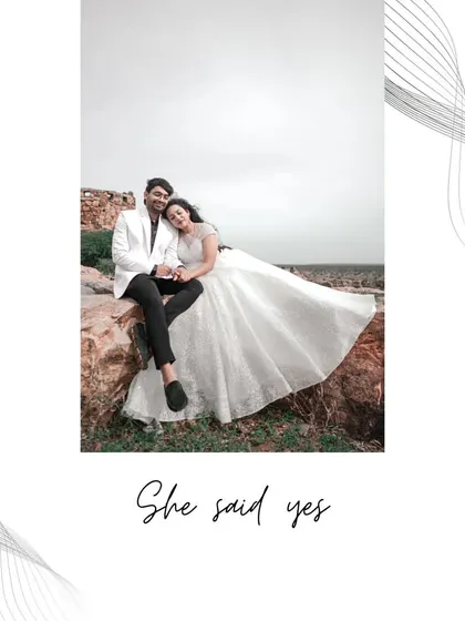 A sweet and romantic moment from a pre-wedding shoot, with the bride resting her head on the groom's shoulder as they sit on the rocks of Gandikota.
