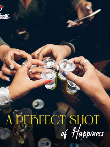A group of friends toasting with shots, capturing a perfect moment of happiness and celebration. We provide the fuel for these fun, energetic moments.