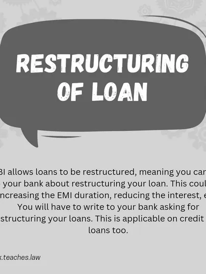 How Loan Restructuring Works. The RBI allows for the restructuring of loans, which can involve increasing the EMI duration or reducing the interest rate. You must submit a formal written request to your bank to begin this process.