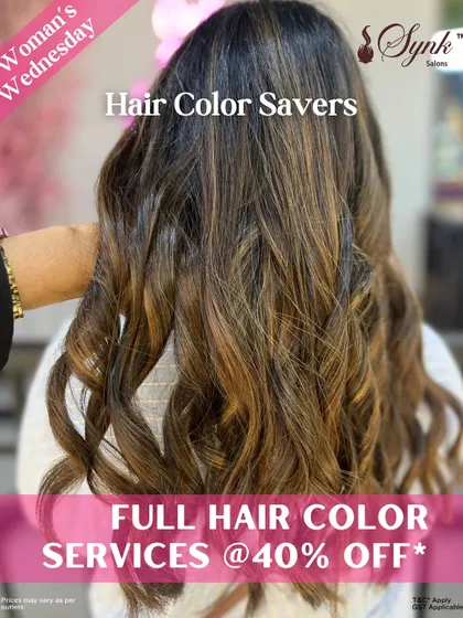 Our "Woman's Wednesday" Hair Colour Savers deal, offering a fantastic 40% off on all full hair colour services to brighten up your midweek.
