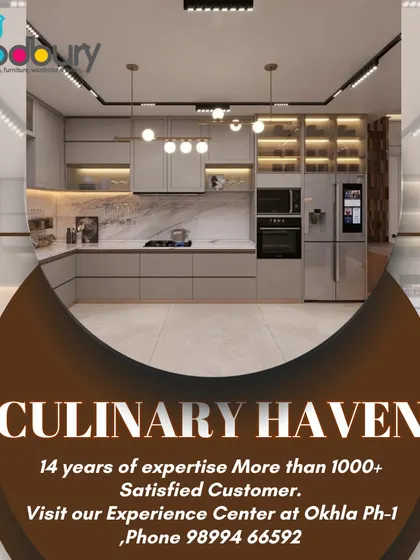 This concept for a culinary haven features light grey cabinets, a marble backsplash, and integrated appliances. The track lighting and pendant lights ensure the space is well-lit.