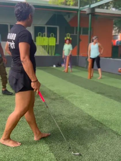 I believe in training barefoot to feel more connected to the ground. This approach, combined with golf-specific drills, helps improve balance and body awareness.