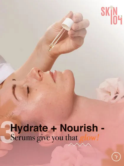 Step 3 of our HydraFacial process: Hydrate and Nourish. We infuse your freshly cleansed skin with a custom blend of potent serums packed with antioxidants and hyaluronic acid to give you that signature, lasting glow.