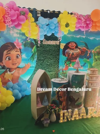 A detailed shot of our Moana party setup. We use themed props and vibrant colors to create a fun and festive atmosphere.