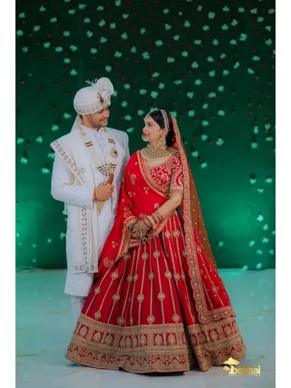 A classic portrait of the couple against a green screen, which can be used for creative edits.