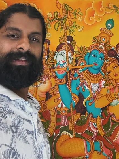 Good morning, dear friends, and happy Sunday. Sharing a moment with my Radhakrishna mural, a piece that is very close to my heart.