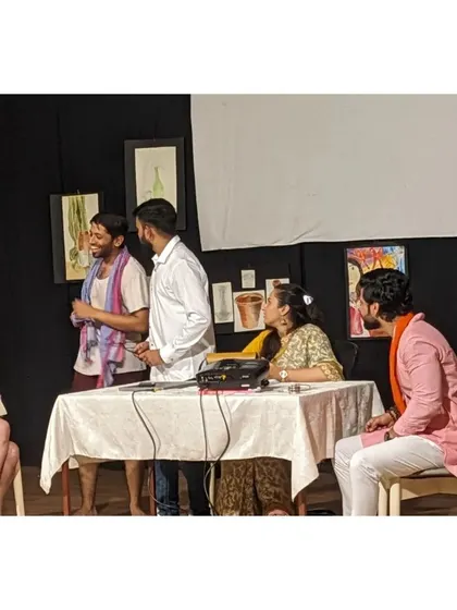 Character interactions are at the heart of our plays. Here, performers engage in a lively dialogue during our comedy show.