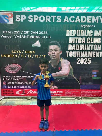 Vihaan Gaikwad, our U-11 Boys winner, celebrating his tournament victory.