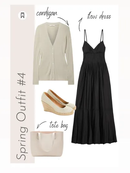 A duplicate view of this easy-to-wear spring dress and cardigan combo.