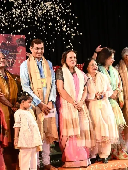 A celebratory moment on stage as we honour 45 years of SPIC MACAY's service to the arts.